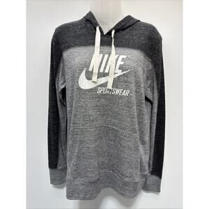 Nike Women's Sportswear Gym Pullover Hoodie Gray/Black/White Medium New
